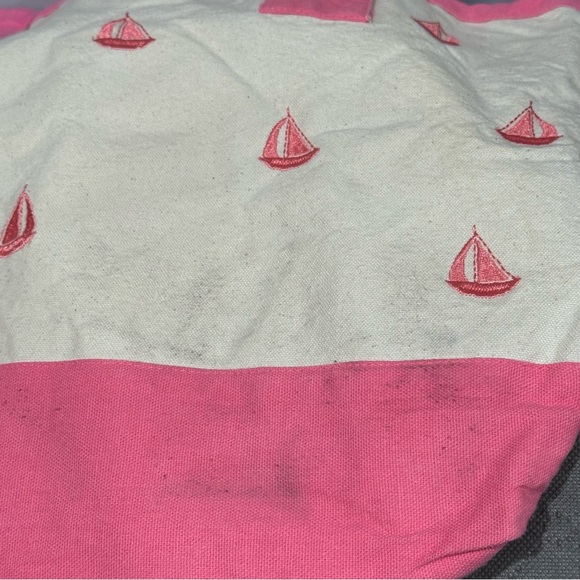 Pink Sailboat Canvas Preppy Beach Resort Cruise Vacation Tote Bag 15 x 11 x 3 - Picture 15 of 15